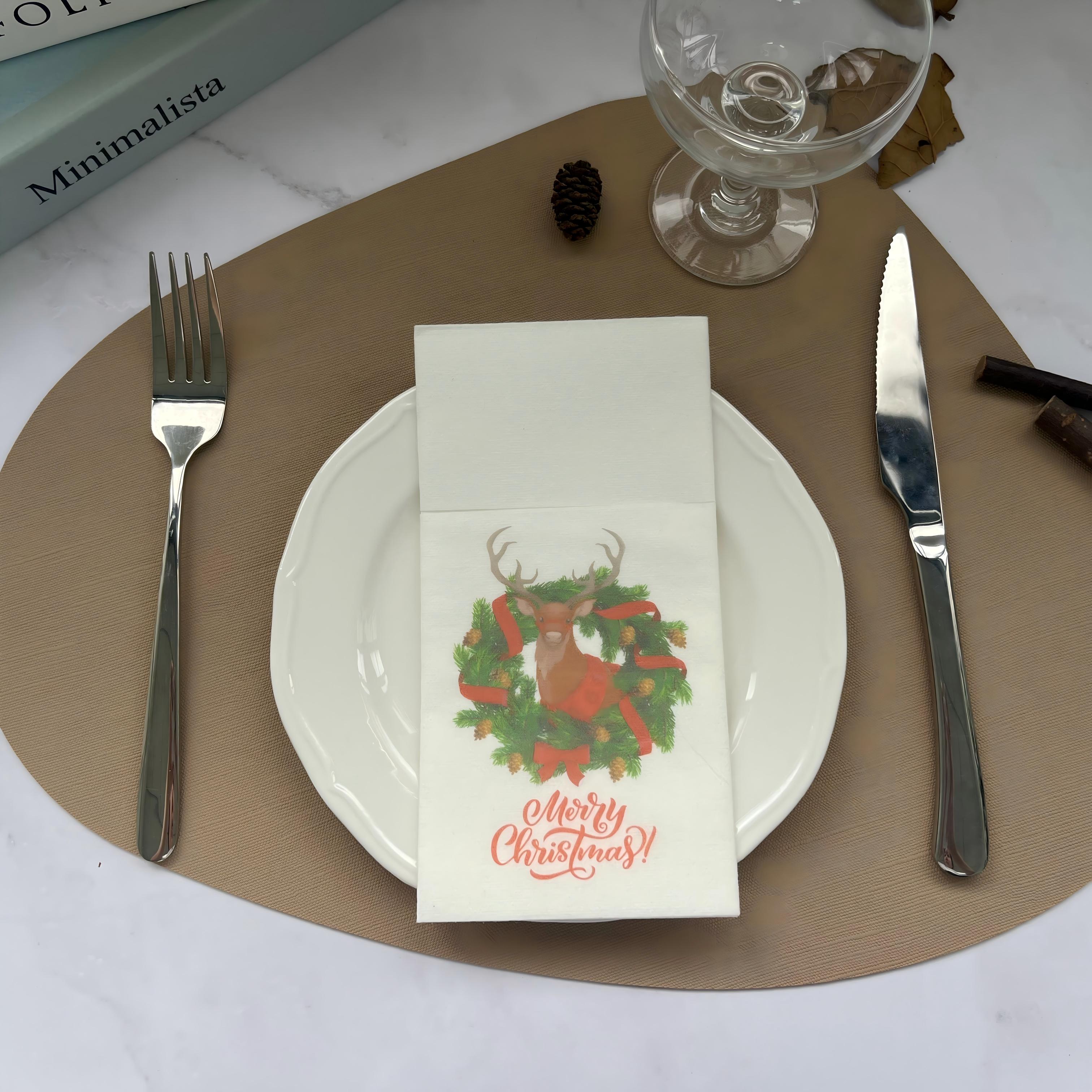 Nollaig Shona Dhearadh Priontála Saincheaptha Dinnéar Naipcíní Airlaid